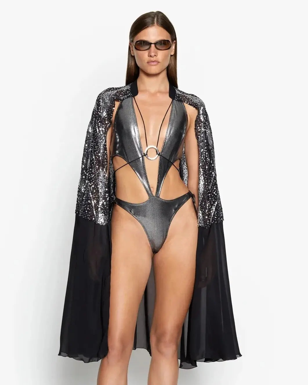 Silver Tie Up Bodysuit AUMI